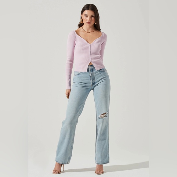 ASTR long sleeve v-neck cardigan in icy pink sz S - Picture 6 of 6